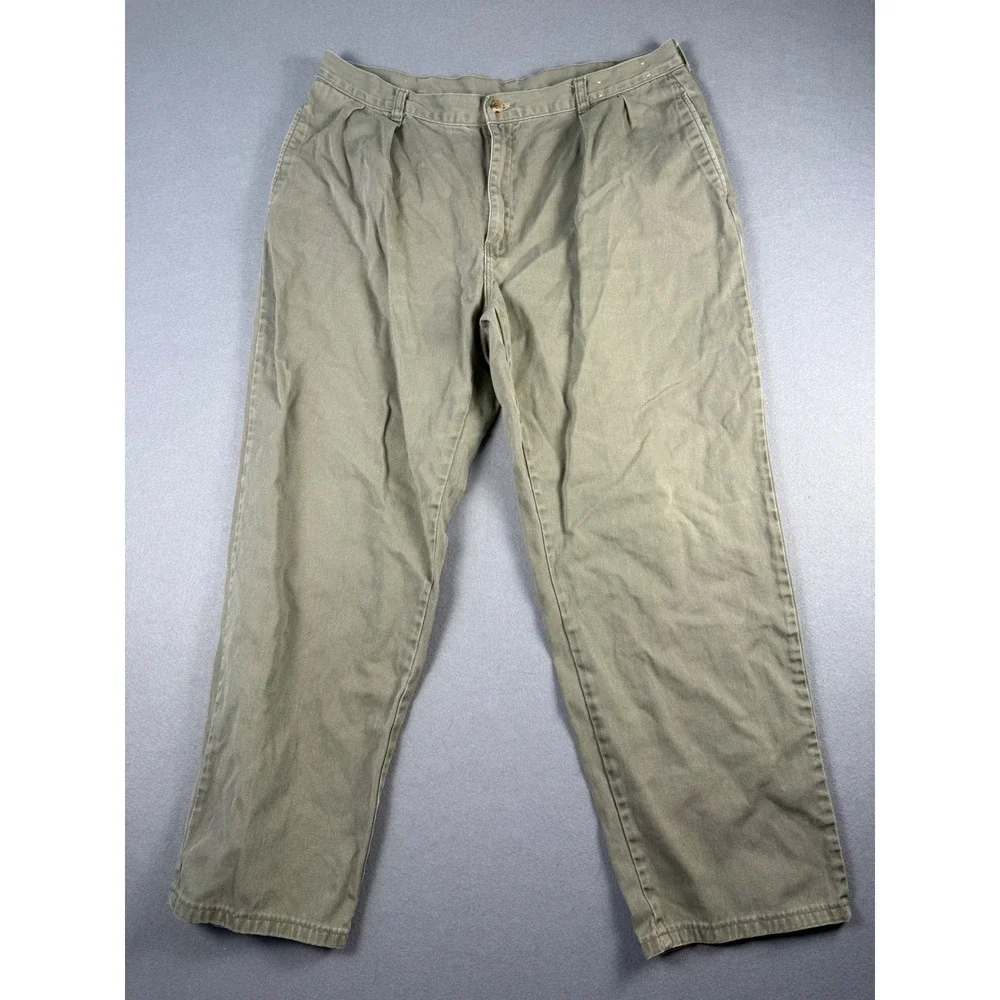 Duck Head Mens Pleated Chino Pants Olive Green 100% Cotton 40x30 Straight Leg